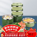贝瑟斯304不锈钢饭盒三层大容量保温饭盒便携手提饭桶2.4L绿 上班族餐盒