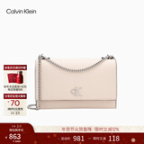 Calvin Klein【新年礼物】通勤单肩包荔枝纹包包金属搭扣链条翻盖CK女包斜挎包 MTR-蛋壳黄 OS