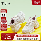 他她春秋厚底透气老爹鞋女鞋网面增高运动鞋新款WOG16BM4白/灰紫 37