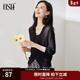欧莎（OSA）【披肩空调衫】薄款冰丝针织开衫外套女七分袖25年新款夏季上衣 黑色A L