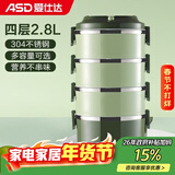 爱仕达（ASD） 保温饭盒 食品级304不锈钢外分层大容量成人多层便携学生便当盒 绿色2.8L四层饭盒