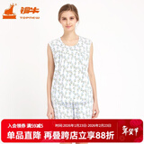 铜牛家居睡衣春夏棉汗布印花女短裤中年标准居家短裤VD003 蓝调花语-白-浅蓝 M (165/90)