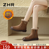 ZHR雪地靴女2025冬新款加绒厚底马丁靴复古短靴保暖棉鞋 EH36A驼色36