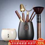 唐丰 茶道六君子茶具套装家用茶道配件陶瓷功夫茶勺茶夹茶针茶盘摆件 圆福茶道筒+品圣+米黄长乐肚量杯