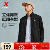 特步防泼水外套秋冬新款男夹克上衣跑步服户外骑行服双层风衣运动服 0047常规-黑-立领商务 L