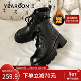 意尔康女靴厚底百搭加绒马丁靴女复古英伦风短靴 14738W黑色38