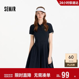 森马（Semir）连衣裙女夏季撞色polo领短裙字母运动风学院风百褶裙101325114051
