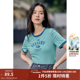 茵曼（INMAN）潮趣印花女装圆领短袖T恤修身显瘦套头短款2026夏季新款上衣 天蓝色 -18525987 S