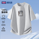 GENIOLAMODEt恤男士夏季220G重磅纯棉透气休闲印花百搭短袖男款体恤 麻灰 L