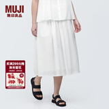 MUJI女式强捻抽褶裙长半身裙纱裙薄荷曼波风纯棉全棉裙子女装半裙 白色 M 160/66A