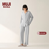 MUJI女式柔软针织前开睡衣套装女士家居服女款女装25年秋季 FD32CC5A 烟熏蓝色 S -M 上装160/84A 下装160/66A