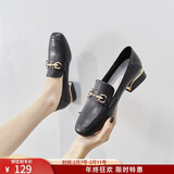 ZHR单鞋女英伦风舒适方头乐福鞋女两穿粗跟透气皮鞋女 K196 黑色 39