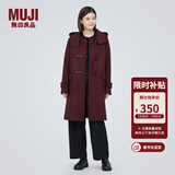 MUJI女式 羊毛混牛角扣大衣长款连帽毛呢呢子外套秋冬季外衣女装 深紫红色 M (160/84A)