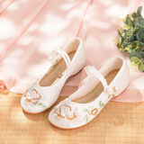 娟的绢 民族风绣花单鞋春夏古风汉服鞋配旗袍老北京布鞋女浅口休闲鞋 LF小纯白朱鹮搭扣米色 40