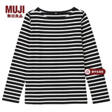 MUJI MUJI 女式 粗棉线条纹长袖T恤 黑*横条 S