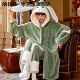 俞兆林（YUZHAOLIN）睡衣女冬2026新款加绒加厚睡袍女士秋冬珊瑚绒家居服套装可外穿 NSMLZ-绿色兔耳朵 （卡通睡袍套装） L （建议100-120斤）