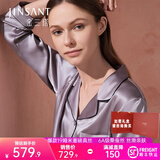 金三塔真丝睡衣女100%桑蚕丝外穿丝滑亲肤两件套睡裤居家服礼物 19姆米高级灰 M