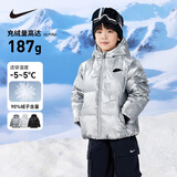 NIKE 耐克男女童红色拜年服保暖短款90绒羽绒服冬季满印儿童外套上衣