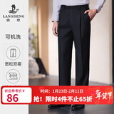浪登秋季商务西裤男中年双褶西服裤子宽松直筒正装裤男士西装裤 深蓝色 (偏黑) 33 (2.54尺)84.5cm