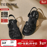 天美意鞋子女鞋商场同款厚底休闲百搭复古罗马鞋凉鞋时尚女鞋COY32BH4 黑色 37