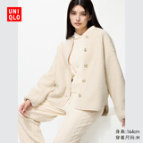 优衣库女装男装仿羊羔绒摇粒绒休闲开衫长袖宽松外套479616 01 乳白色 L