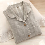 眠岛 情侣睡衣春秋季纯棉女士长袖磨毛绒布日系格子可外穿男士家居服 女款 气质灰 M