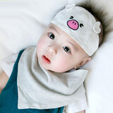 贝娜茜婴儿帽子新生儿胎帽护卤门空顶帽男女宝宝春夏季薄款幼儿夏天凉帽 猪卤门帽-灰色套装