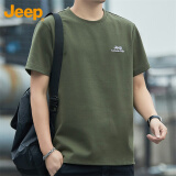 吉普（JEEP）T恤男士短袖夏季凉感宽松潮流百搭休闲运动衣服男装 军绿 XL 