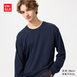 优衣库男装女装柔软圆领T恤/休闲长袖上衣479783 69 藏青色 4XL