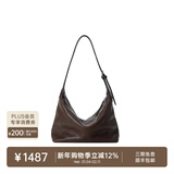 裘真情人节礼物【明星推荐】经典hobo包植鞣牛皮腋下通勤休闲饺子女包 咖啡色-小号 小包/大包