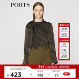 PORTS宝姿 女装秋季新品长袖蝴蝶结领休闲衬衫LA9B054GFE004 黑色混色 XS (2)