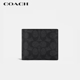 蔻驰（COACH）男士短款折叠钱包卡包黑灰色CW380礼物