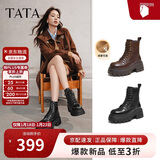 他她TATA巡星者靴子女鞋工装靴黑色千层靴马丁靴短靴 黑色（绒里） 36