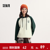 森马（Semir）[商场同款]中国国家地理系列卫衣女图案2024新款加绒宽松冬装 白绿色调00314 L