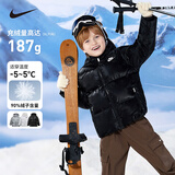 NIKE 耐克男女童红色拜年服保暖短款90绒羽绒服冬季满印儿童外套上衣