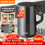 苏泊尔（SUPOR）电水壶 热水壶电热水壶1.5L小容量  304不锈钢双层防烫全钢无缝开水壶烧水壶 SW-15J626 