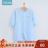 优奇婴儿衣服夏季薄款纯棉连体衣新生幼儿睡衣宝宝纱布哈衣夏装空调服 纯棉款【闭档】冰蓝 73cm