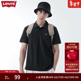 Levi's李维斯情侣同款美式复古潮流休闲商务宽松翻领短袖polo衫 黑色0005 S