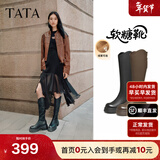 他她（TATA）时装靴弹力小V靴软糖靴加绒长筒靴高跟骑士靴子CGG01DG5 黑色（高糖7CM-绒里）-CGG01 37