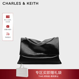 CHARLES&KEITH大容量纯色链条邮差包单肩腋下包包女包婚包新年礼物CK2-20271514 Black黑色 大包