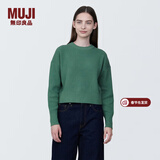 MUJI女式 棱纹编织 圆领短款针织衫 长袖女款 女装 薄款毛衣 绿色 L (165/88A)