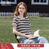 香影流苏条纹黑色t恤女短袖2025夏装新款宽松休闲风正肩圆领上衣 黑色 T恤款 M 160/84A/95-110斤