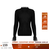 两三事梵高文艺 青衫 蕾丝拼接半高领打底衫女春季复古修身内搭针织衫 黑色 均码 F