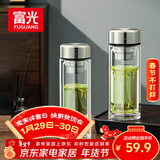富光玻璃杯双层带茶隔大容量水杯 高档商务泡茶杯 高硼硅杯子500ml