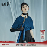 日着原创设计女装2024夏季新款简约短袖上衣残月植绒印花T恤 残夜蓝 XL