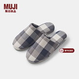 MUJI男女通用 棉法兰绒 厚底拖鞋 男鞋女鞋秋冬季家居鞋 藏青色格纹 260mm L/42码（2.0）