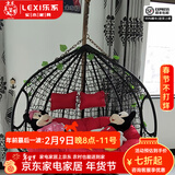 乐系（LEXI） 吊椅双人鸟巢秋千吊篮家用室内阳台吊兰户外吊床藤椅摇篮椅躺椅 双人黑色细藤特大号 静音款