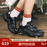 斐乐（FILA）官方猫爪6代女鞋复古运动鞋舒适厚底鞋休闲鞋 黑/影黑灰-BD 38