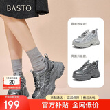 百思图25秋季新款老爹鞋时尚厚底增高女鞋D3656CM5 深灰色 37