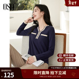 欧莎（OSA）白色长袖V领轻薄针织衫女装2025秋新款小香风上衣内搭女可外穿 宝蓝色E S